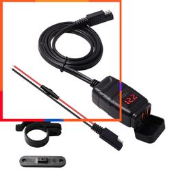 New Waterproof Motorcycles Charger Mounted Dual USB Charger Kit with Voltmeter Switch QC3.0 Fast Charge SAE to USB 24W + 24W