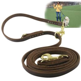 Leashes High Quality Dog Training Leash Long Pulling Rope Handmade Real Leather Pet P Leashes for Medium Big Dogs Pet Walking Leads