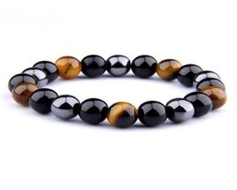 Natural Hematite Black Obsidian Tiger Eye Stone Triple Protection Bracelet For Men Women2171051