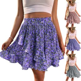 Skirts Print Tiered Layer Skirt Mini Pleated Floral Women Vintage Sexy Party Y2K Streetwear Sweet Short