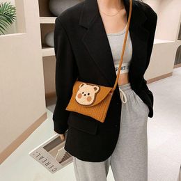 Evening Bags MBTI Knitting Kawaii Square Shoulder Bag Cute Bear Cartoon Phone Package Japan Style Fashion Trend Female Designer Bolsa