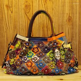 Evening Bags Real Leather Women's Multi-color Plaid Stitching Handbag Shoulder Bag Fashion Flowers Color Block Ladies Tote 298