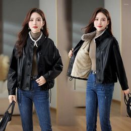 Women's Leather Thicken Warm Women Jacket 2024 Autumn Winter Retro Coat Female Short Outerwear Loose PU Motorcycle Parka Ladies