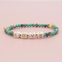 Strand Go2Boho Turquoises Natural Stone Crystal Beads Bracelet Charms Letter LOVE Valentine's Pulseras Vintage Jewellery