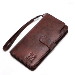 Wallets BULLCAPTAIN Men Long Style Quality Card Holder Male Purse Zipper Large Capacity Phone Bag Leather Wallet For