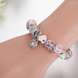 Charm Bracelets JanYee Pulcera With Pink Colour For Women DIY Beads Fit Pan Bangles Jewellery Drop B22035