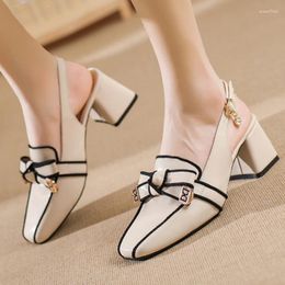 Dress Shoes Meotina Women Genuine Leather Slingbacks Pumps Round Toe Loafers Thick Mid Heels Buckle Mixed Colours Bow Ladies Summer 40