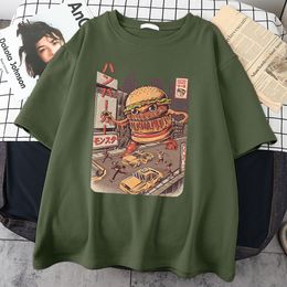 Men's TShirts Ukiyoe Japan Style Burgerzilla Tee Shirt Harajuku Retro T Shirt Summer Street Tee Shirts Tops Casual Loose T Shirts For Mens 230425