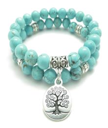 SN0643 Tree of Life Jewellery Yoga Mala Bracelet Turquoise Healing Protection Elastic Beaded Stacking Bracelet Spiritual Jewellery ps08274973