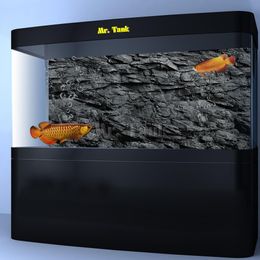 Decorations Mr.Tank 3D Effect Black Stone Texture Aquarium Background Poster HD Rock Stone Selfadhesive Fish Tank Backdrop Decorations