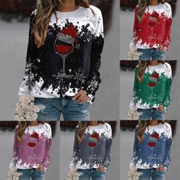 Women's Hoodies Xmas Wine Cup Sweatshirt For Women Merry Christmas Tree Truck Graphic Pullover Crewneck Casual Loose Fit Tops Sudaderas