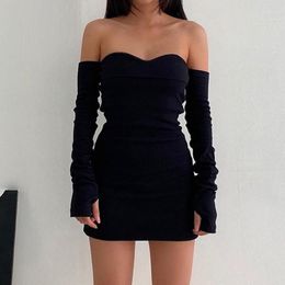 Casual Dresses Party Clubwear Bodycon Dreess Elegant Fashion Sexy Slim Solid Slash Neck Off Shoulder Mini Tube Dreesses For Women 2023 Korea