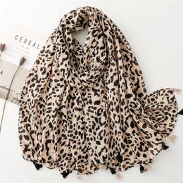 Scarves Soft Linen Cotton Scarf Shawls Women Luxury Premium Foulard Femme Long Spotted Leopard Print Tassel Scarfs