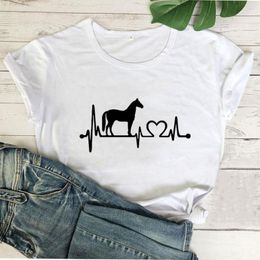 Women's T Shirts Horse Heartbeat Line Print Women Tshirt Cotton Casual Funny Shirt Harajuku Graphic Tees Woman 2023 Clothes Hipster Tops