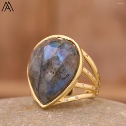 Wedding Rings Luxury Teardrop Labradorite Finger Ring Women Classic Natural Stone Gold Adjustable Lady Party Anniversary Jewellery