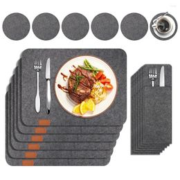 Table Mats Set Of 6 Premium Felt Placemats Grey Black Washable Tablemats With Suitable For Knife Fork Non-slip Pad Decoration