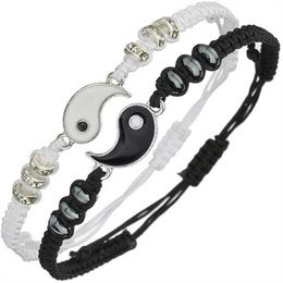 Charm Bracelets 2022 New Best Friend Bracelets for 2 Matching Yin Yang Adjustable Cord Bracelet for Bff Friendship Relationship Boyfriend Girlfr Z0426