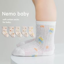 Summer New Baby Socks Combed Cotton Soft Newborn Socks Cute Cartoon Thin Mesh Boy Girl Toddler Mid Tube Socks