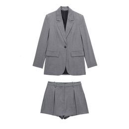 Women's Suits Blazers PB ZA Women's Blazer Suits Stylish Clothing Solid Normcore Business Casual Unisex Loose Jacket Low-waist Skirts Sets1608336 230426