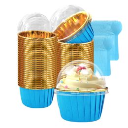 Baking Moulds 50 Buah Liner Cupcake dengan Tutup Foil Cetakan Muffin Kertas Pakai Tin Pastry Aksesori Toko Roti 230425