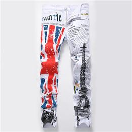 Men's Jeans fashion stylish cool mens pants jeans with print graffiti painted denim slim fit white jeans men hip hop rock street wear 231124