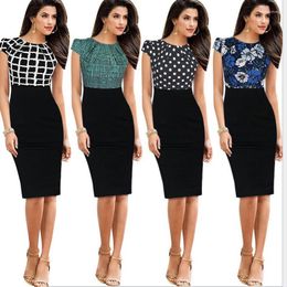 Party Dresses Stylish Elegant Casual Work Ruched Cap Sleeve Gather O-Neck Bodycon Women Office Pencil Dress