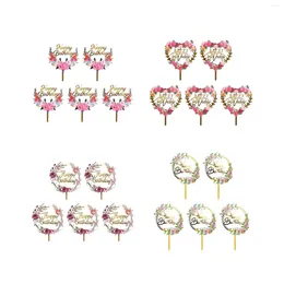 Festive Supplies 5x Pastoral Cake Toppers Party Favours Elegant Colourful Decorations Delicate Acrylic Desserts Cupcake For Engagement