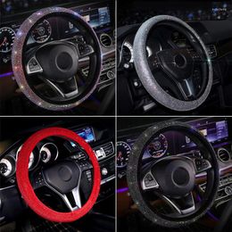 Steering Wheel Covers Women Bling Cover With CZ Diamonds 15 Inch Standard Glitter Rhinestone Car Sparkling Full Covered