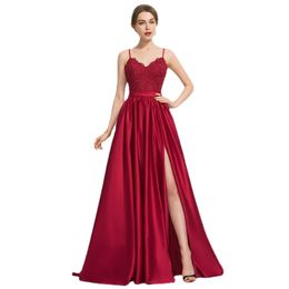 AE08 A-Line Burgundy Long Evening Dresses Party Elegant Sexy V Neck Vestidos De Festa Prom Gowns For Women