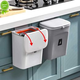 7L/9L Wall Mounted Trash Can With Lid Kitchen Waste Bin Cabinet Door Hanging Trash Bin for Kitchen Garbage Bin with Scraper