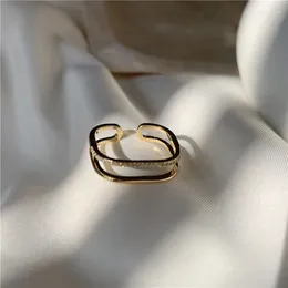 Cluster Rings Stylish Simple Double Ring Gold Plated Opening Adjustable Elegant Girl Cocktail Bar Party Daily Matching Jewellery