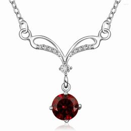 Chains Wedding Party Gifts Wholesale Silver Plated Necklaces For Woman Factory Price Fashion Circular Red Stone Crystal Jewellery Pendant