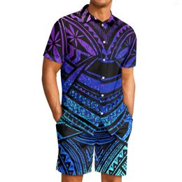 Men's Tracksuits Polynesian Tribal Hawaiian Totem Tattoo Hawaii Prints Beach Purple Short Sleeve Shorts Suits Comfort Polyester Fabrics