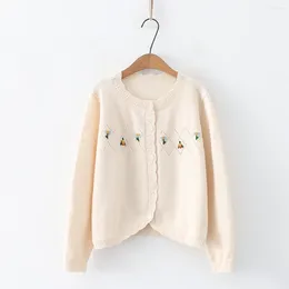 Women's Knits Autumn Sweet Mori Style Handmade Embroidered Sweater Coat Round Neck Long Sleeve Cardigan Lolita Y2K Tops Knitwear