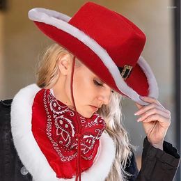 Berets Xmas Cowboy Hat And Scarf Christmas Sequined Santa Wide Brim For Adults Wedding Carnival Rave Party Costume Accessories