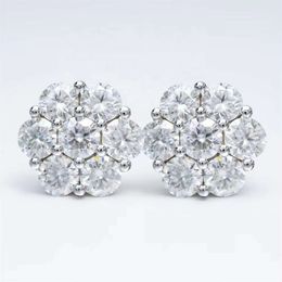 Cluster Flower Design Unisex Men Hiphop Sterling Sier Moissanite Stud Earrings Women