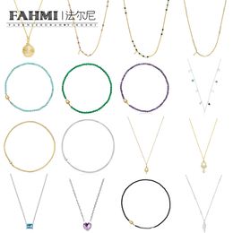 Fahmi Retro classic Cute bear Green crystal hollow letters blue crystal long chain short chain necklace gold and silver necklace Anniversary, Gift,Party,Wedding