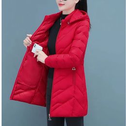 Women's Down Parkas 2023 Winter Parka Women Puffer Jacket Thickened Slim Cottonpadded Warm Hooded Long Sleeve Coat Black Red Outerwear 231124