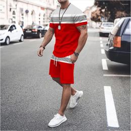 Men's Tracksuits Men Summer Striped Style Tracksuit Casual T-shirt Suit Shorts Sports Outdoor Streetwear Jogging Sets O-neck Trend Clothing