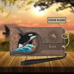 Wallets FORUDESIGNS Beautiful Dolphin Custom Personalization Name For Girls Holiday Gift Multifunction Card Small Change Purse Torba