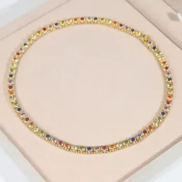 Chains Colourful Square Cz Tennis Chain Necklaces For Women Paved Cubic Zirconia With Gold Plated Colour 41cm Fashion Jewellery Party