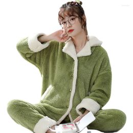 Women's Sleepwear 2023 Winter Women's Pajamas Thick Coral Fleece Long-sleeved Warm Home Service For Women Pijamas Pajama Set
