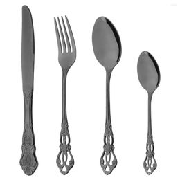 Flatware Sets Matte Stainless Steel Cutlery Black Vintage Knives Fork Dessert Spoon Dinnerware Set Party Kitchen Silverware Tableware