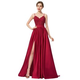 AE08 A-Line Burgundy Long Evening Dresses Party Elegant Sexy V Neck Vestidos De Festa Prom Gowns