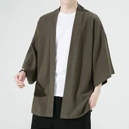 Men's Casual Shirts Plus Size M-5XL Summer Spring Cotton Linen Kimono For Men Vintage Japanese Street Breathable Harajuku Haori Tops Yukata