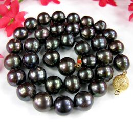 Chains Large 9x10mm Black Baroque Shape Cultured Freshwater Pearl Bead Necklace Choker 17"