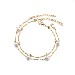 Anklets 1Set Alloy Imitation Pearl Pendant Anklet Elegant Summer Beach Seaside Vacation Women Foot Show Jewellery 2PC About 22cm
