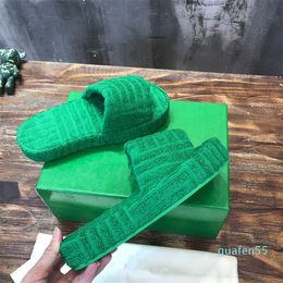 Resort Sponge Teddy Sandals Slippers Designer Women Slides Fabric Rubber Fur Cotton Outsole Grass Green Thick Bottom Slipper Wedge