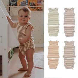 Clothing Sets Baby Tank Top 2023 Summer Boys and Girls Striped Home Outgoing Two Piece