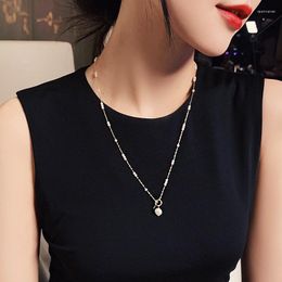 Chains Korean Fashion Women's Freshwater Pearl Pendant Necklace Small Imitation Chain Design Sweater Accessories